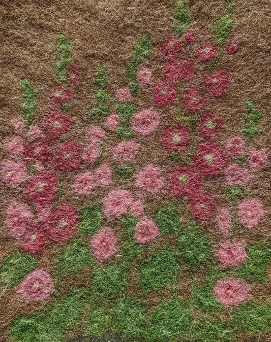 654 - Hollyhocks on Adobe Wall
